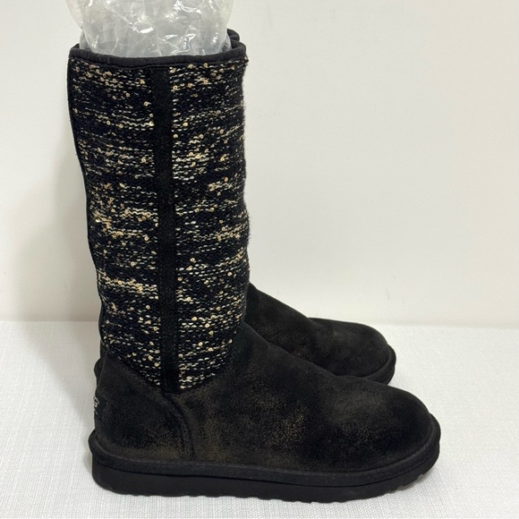 UGG Australia CAMAYA Women's Black/Gold Suede Knit Sequin BOOTS 1006711 Size 7 - Picture 3 of 16